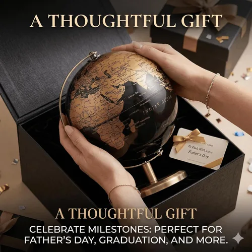 Miniatura 5 de Globo del mundo pequeño de 6 pulgadas con soporte de bronce antiguo, decoración de escritorio de tierra negra y dorada para niños y adultos, globo