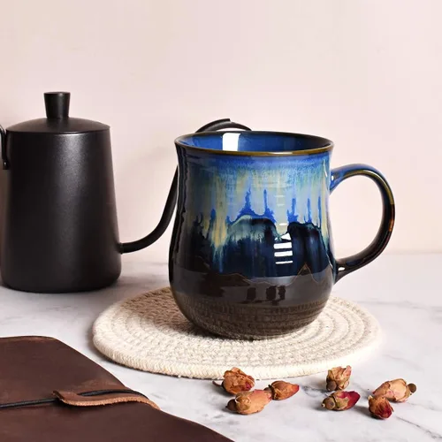 Miniatura 4 de Bosmarlin Taza de café grande de cerámica, taza de té azul grande para oficina y hogar, 21 onzas, apta para lavavajillas y microondas, 1 unidad Azul