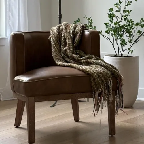 Miniatura 6 de RIVOVA Silla Accent Barrel, silla decorativa de piel sintética tapizada moderna para sofá individual con patas de madera, cómoda silla de club