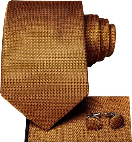 Miniatura 247 de Hi-Tie Corbata clásica de cachemira para hombre con pañuelo y gemelos a cuadros