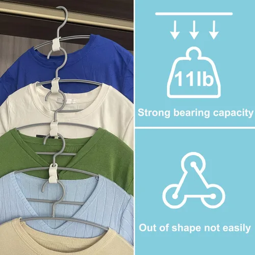 Miniatura 3 de Ganchos para colgar ropa, 64 clips extensores de colgador, ganchos en cascada, utilizados en perchas de armario, ahorro de espacio y armarios