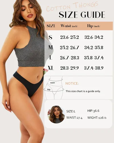 Miniatura 6 de CUTE BYTE Tangas de algodón para mujer, sexy, transpirables, elásticas, hipster, ropa interior de algodón, paquete de 6, XS-XL
