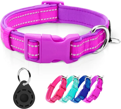 Miniatura 25 de azuza Collar reflectante para perro, de neopreno suave acolchado con anillo para etiqueta de identificación, ajustable para perros pequeños, azul