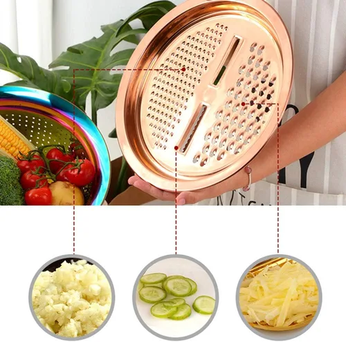 Miniatura 3 de Juego de colador multifuncional 3 en 1, rallador de cocina de acero inoxidable, cesta de drenaje/lavabo inferior para lavar arroz, frutas, verduras