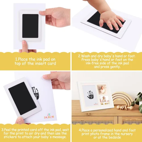 Miniatura 5 de BEBOAN Kit de huellas y manos sin tinta, kit de huellas de bebé, marcos de recuerdo de bebé y calcomanías de letras para bricolaje, regalos