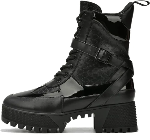 Miniatura 3 de Cape Robbin Botas de combate Hot Rod para mujer, botas de plataforma con tacones de bloque gruesos, botas altas para mujer