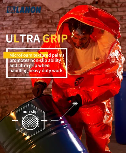 Miniatura 4 de LANON Guantes de nitrilo resistentes a productos químicos, guantes de goma reutilizables de alta resistencia con palma texturizada de microespuma