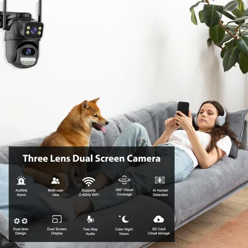 Miniatura 4 de Cámara de seguridad al aire libre 2.4G WiFi cámaras de seguridad para el hogar al aire libre enlace de doble lente 360° vista con tarjeta SD 128G