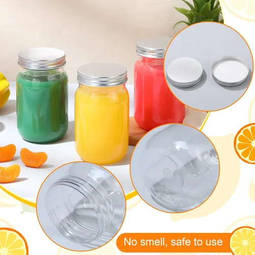 Miniatura 4 de Gerrii 24 tarros de plástico transparente de 16 onzas con tapas, vasos de cóctel rellenables, envases de avena vacíos durante la noche, recipientes