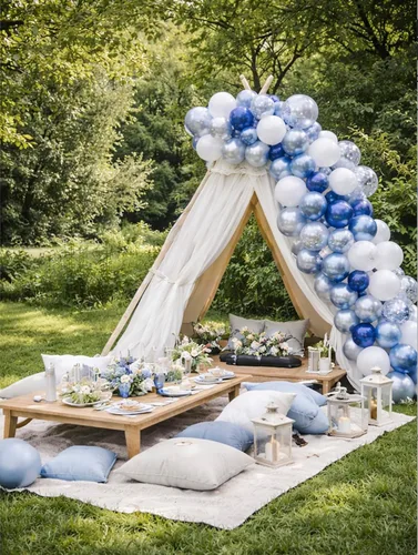Miniatura 7 de Kit de guirnalda de globos azules y blancos plateados, 60 globos de látex de confeti azul cromado, blanco y plateado de 12 pulgadas para baby