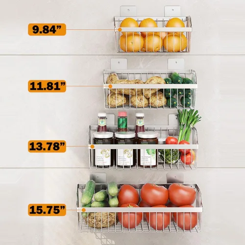 Miniatura 9 de SUS304 - Cestas de almacenamiento colgantes de acero inoxidable para montaje en pared, estante de almacenamiento de alambre de metal para cocina