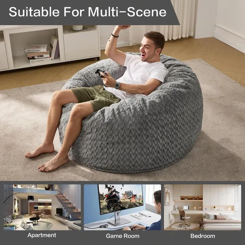 Miniatura 6 de Hobestluk Puf grande de 4 pies para adultos, con funda de piel de felpa chevrón, puf grande para sala de estar, dormitorio, residencia estudiantil