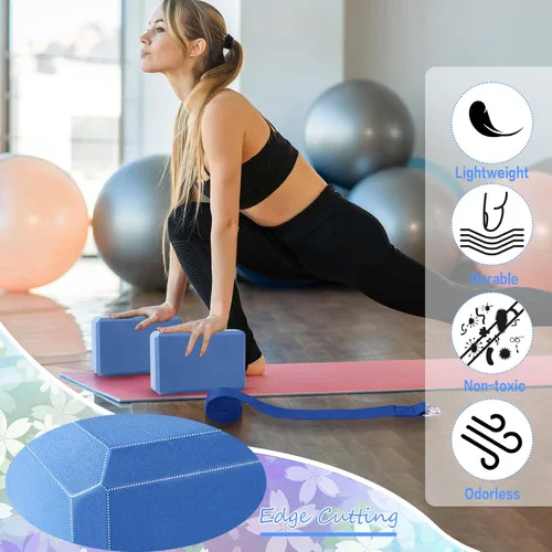 Miniatura 3 de Wettarn Juego de 30 bloques de yoga y correa de yoga, 15 bloques de yoga antideslizantes con 15 piezas de anillo en D de metal, correa de yoga