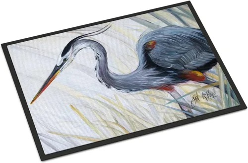 Caroline's Treasures JMK1017MAT - Felpudo de caza de rana garza azul, 18 x 27 pulgadas, tapete para puerta delantera, interior y exterior, para
