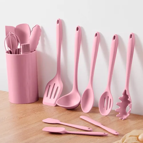 Miniatura 4 de LIANYU Juego de 14 utensilios de cocina, juego de utensilios de cocina de silicona con espátulas y soporte, herramientas de cocina resistentes al