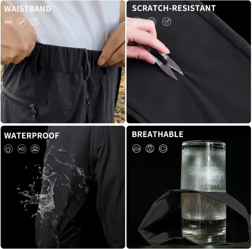 Miniatura 4 de NOUKOW Pantalones de senderismo para hombre, de secado rápido, ligeros, impermeables, elásticos, 6 bolsillos con cremallera y cinturón