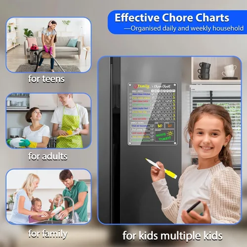 Miniatura 8 de PigPotParty Tabla Magnética de Tareas Acrílica para Niños en el Refrigerador – 9.5"x12" Tablero de Tareas de Borrado en Seco Diario y Semanal con 8