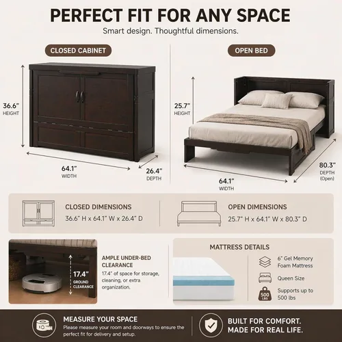 Miniatura 2 de Night & Day Murphy Cube - Cama tamaño Queen lista para montar con colchón de espuma viscoelástica SDS personalizado de 6 pulgadas (chocolate oscuro)