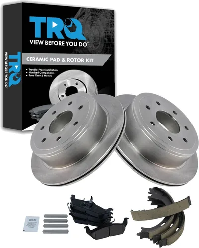 Miniatura 24 de TRQ Kit de pastillas de freno y rotor Posi trasero premium con zapatas de estacionamiento para camión GM SUV