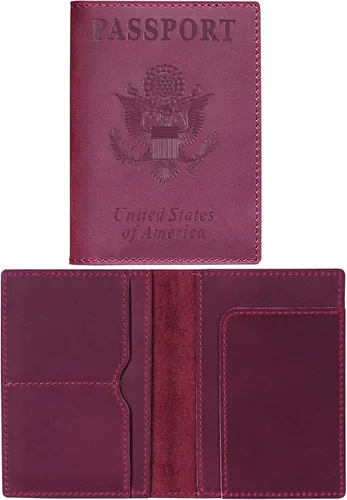 Miniatura 24 de HIFA Funda de cuero para pasaporte, funda para pasaporte hecha a mano con ranura para tarjetas y boletos, piel auténtica, diseño elegante, fácil