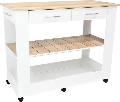 Miniatura 7 de FM FURNITURE Brooklyn 80 Isla de cocina con acento de roble claro, con estantes y cajones