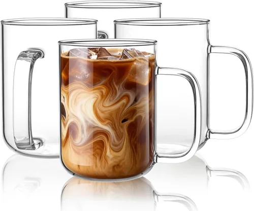Miniatura 12 de Tazas de café de vidrio, tazas de café helado de 24 onzas, tazas de té transparentes grandes, juego de 2, tazas de vidrio con asas, tazas de vidrio