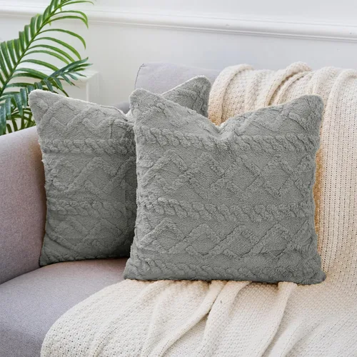 Miniatura 8 de uxcell Juego de 2 fundas de almohada de felpa de lana sintética, fundas de almohada con patrones geométricos, fundas de almohada decorativas