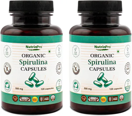 NUTRINPRO Cápsulas de espirulina orgánica USDA - Suplemento vegano 100% puro, sin OMG, sin gluten, sin químicos, (240)
