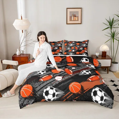 Miniatura 22 de Boy Basketball Comforter Set Twin Size,Ball Sport Games Bedding Sets 2Pcs for Girls Boys Teens Room Decor,Basketball Player Silhouette Duvet Insert