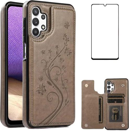 Miniatura 8 de Funda de teléfono para Samsung Galaxy A32 5G de 6.5 pulgadas con protector de pantalla de vidrio templado, tarjetero/tarjetero/cartera, soporte