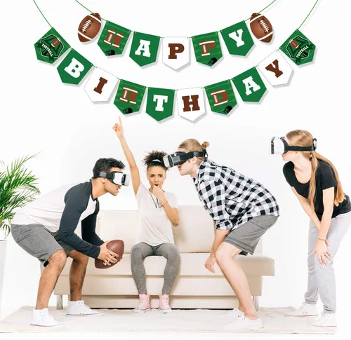 Miniatura 4 de Blulu Decoraciones de fiesta de fútbol – Cartel de feliz cumpleaños de fútbol, banderas de cuerda, letrero de banderines temáticos deportivos