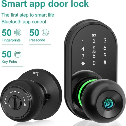 Miniatura 7 de Cerradura inteligente para puerta de entrada sin llave con perilla, cerradura de puerta con teclado y huella dactilar con mango, código electrónico