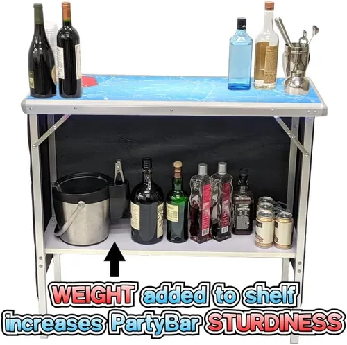 Miniatura 2 de ICED Barra portátil plegable para fiestas con falda negra, estante de almacenamiento y bolsa de transporte, juego individual
