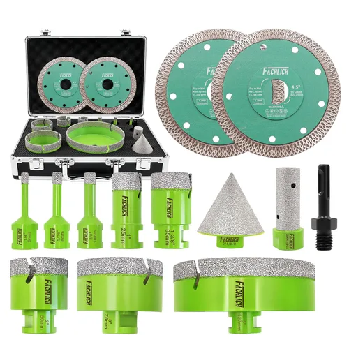 Miniatura 6 de Kit de sierra de agujero de azulejo de diamante FACHLICH - (Brocas de diamante de 6/6/8/10/20/25/35mm + Broca chamfer + Adaptador + Hoja de azulejo)