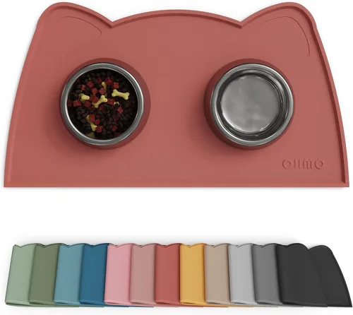 OHMO - Tapete de silicona para comida para gatos, tapete de alimentación de mascotas para el piso, antideslizante e impermeable, bandeja para agua