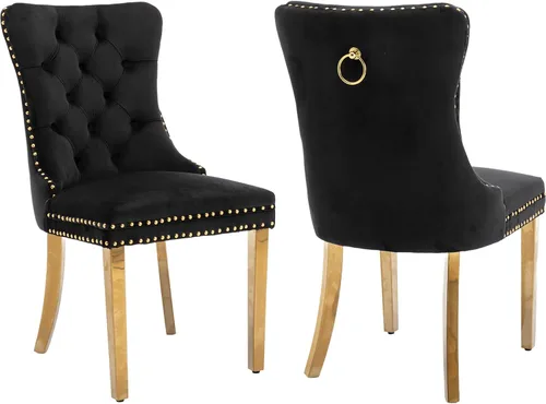 Miniatura 43 de Juego de 2 Sillas de Comedor Modernas de Mediados de Siglo, Tapizadas en Terciopelo Beige con Respaldo Acolchado, Sillas de Cocina y Comedor, Patas