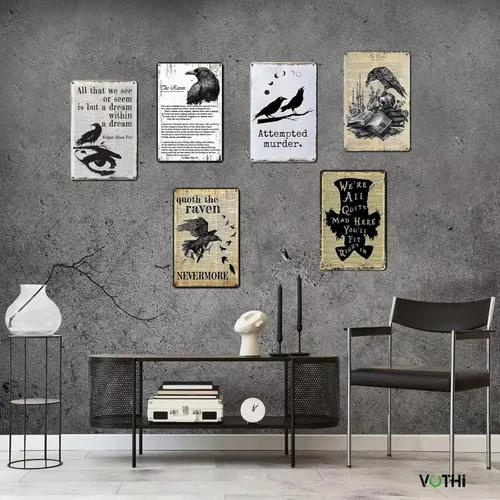 Miniatura 4 de Cartel de lata de cuervo divertido, carteles góticos, decoración pagana wiccana, decoración de cocina de bruja, arte de pared de cuervo de Quoth The