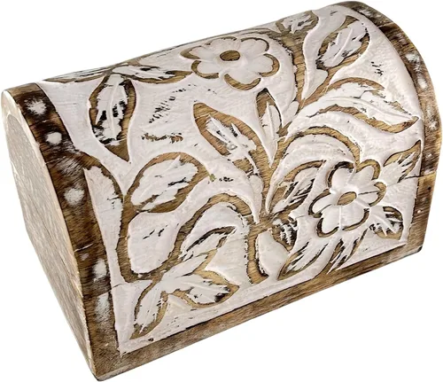 Joyero de madera semicircular curvada blanca floral de alta calidad diseñador-caja de baratijas para damas-joyería-aspecto antiguo-caja de recuerdo