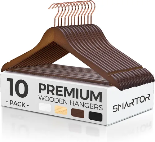 Miniatura 16 de Smartor Paquete de 20 perchas de madera maciza para armario, perchas de madera resistente para trajes, camisas, vestidos, con gancho de oro rosa