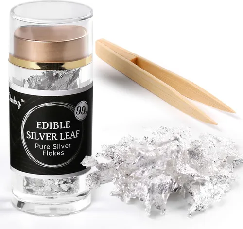 Cobakey Hoja de plata comestible, copos de plata de 50 mg para decoración de pasteles (cupcake, chocolate, filete, bebida y cocina), PureSilver