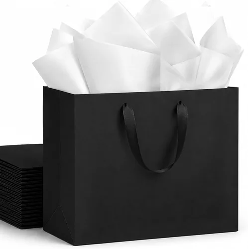Miniatura 10 de Paquete de 4 bolsas de regalo negras extra grandes, bolsas de regalo grandes con papel de seda, 16 x 6 x 12 pulgadas, bolsas de regalo para pequeñas