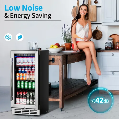 Miniatura 6 de Feelfunn Refrigerador de bebidas de 15 pulgadas bajo mostrador – Refrigerador de bebidas de 126 latas con puerta de vidrio para cerveza, vino y soda