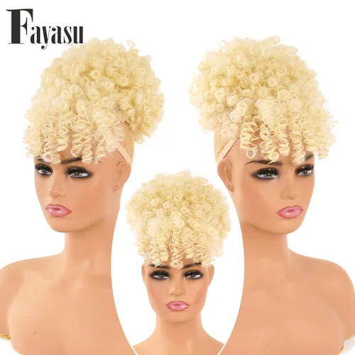 Miniatura 2 de Extensión de cola de caballo afro rizada Fayasu para mujeres negras, con cordón, cola de caballo con cabello rizado y flequillo, extensión