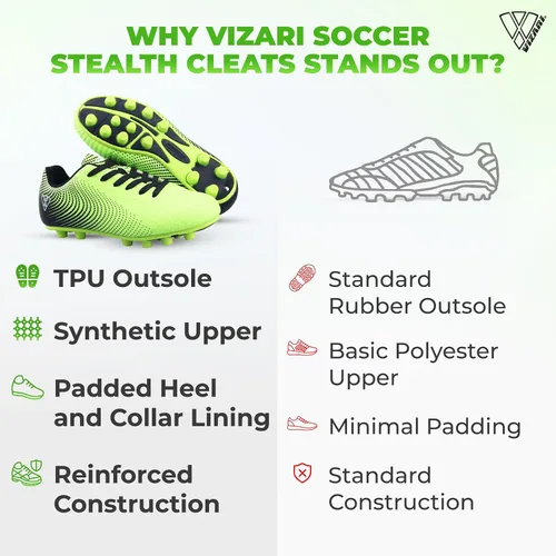 Miniatura 7 de Vizari USA Stealth - Botines de fútbol para niños y niñas, zapatos deportivos de fútbol para exteriores para niños pequeños, niños grandes, ligeros
