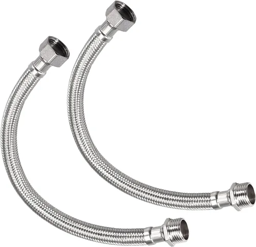 METALLIXITY Conector de línea de suministro de grifo (15.748 in/16 pulgadas), 2 unidades, acero inoxidable 304 G1/2 hembra a G1/2 macho conector de
