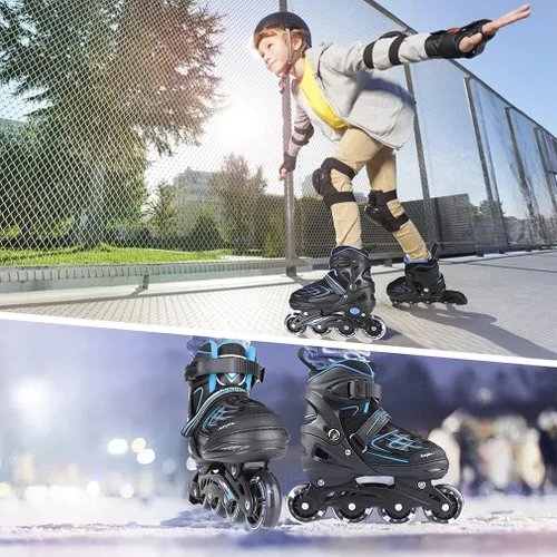 Miniatura 7 de Patines en línea ajustables, patines en línea para exterior con ruedas completamente iluminadas para niños y adultos, mujeres, niñas y niños D- azul