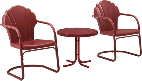 Crosley Furniture Tulip - Juego de sillas y mesa auxiliar de 3 piezas para exteriores, juego de conversación de metal retro, color rojo