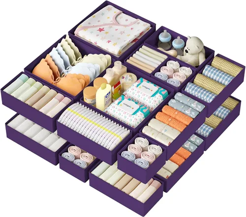 Miniatura 25 de DIMJ Organizador de cajones para ropa, paquete de 12 unidades, organizadores plegables para bebé, organizador de almacenamiento y cómoda para Beige
