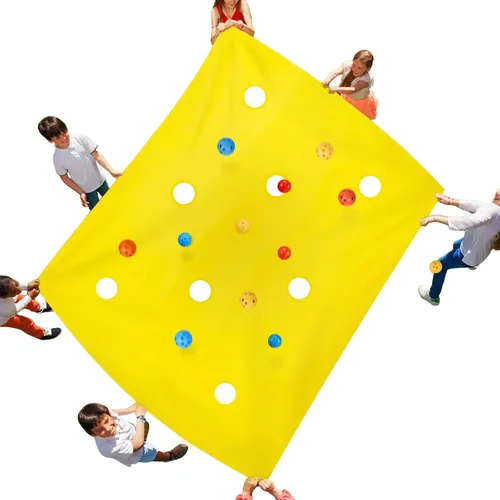 Sonyabecca Yellow Hole Tarp Team Building Games for Work with 8 Pcs Team Building Ball for Teamwork Group Learning Fun
