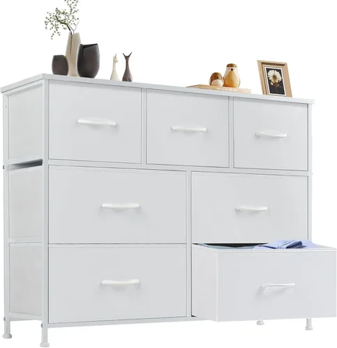 Miniatura 24 de Sweetcrispy Cómoda para dormitorio, cómoda de tela con 8 cajones, cómoda para armario, sala de estar, marco de acero resistente, parte superior